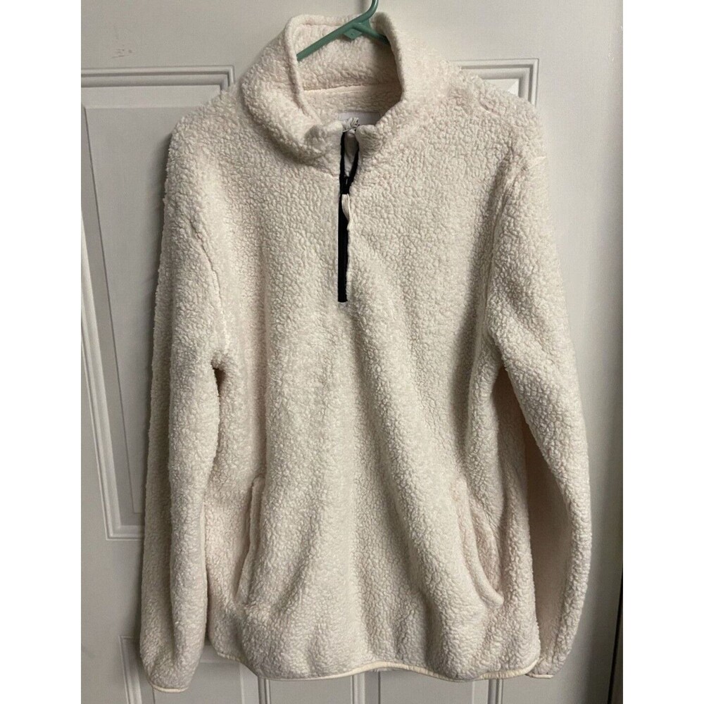 Goodfellow Quarter Zip Womens Medium Thick Fleece Pullover Cream